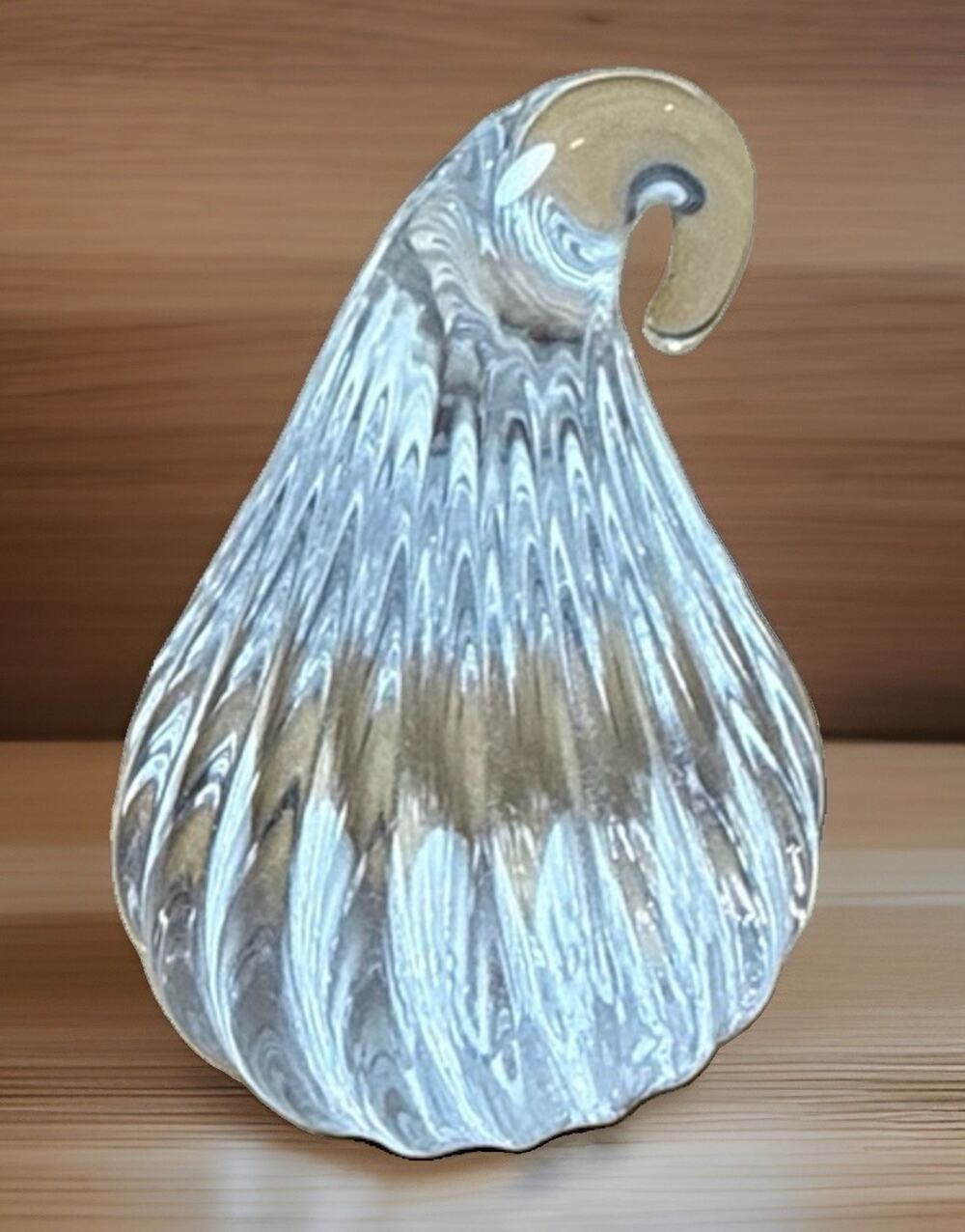 Miniature Handcrafted West Virginia Art Glass Clear Pear Figurine w/ Label